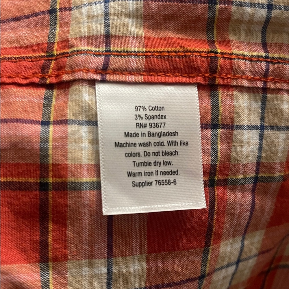 Men's Casual Orange Plaid Button-Down Shirt - Picture 4 of 4